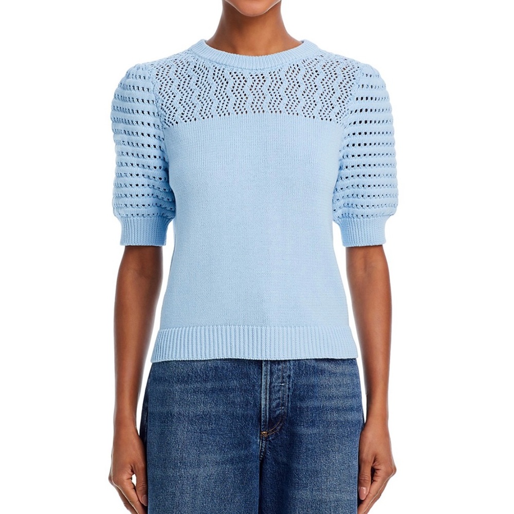 AQUA Women's Pointelle Knit Puff Sleeve
Sweater- Soft Blue